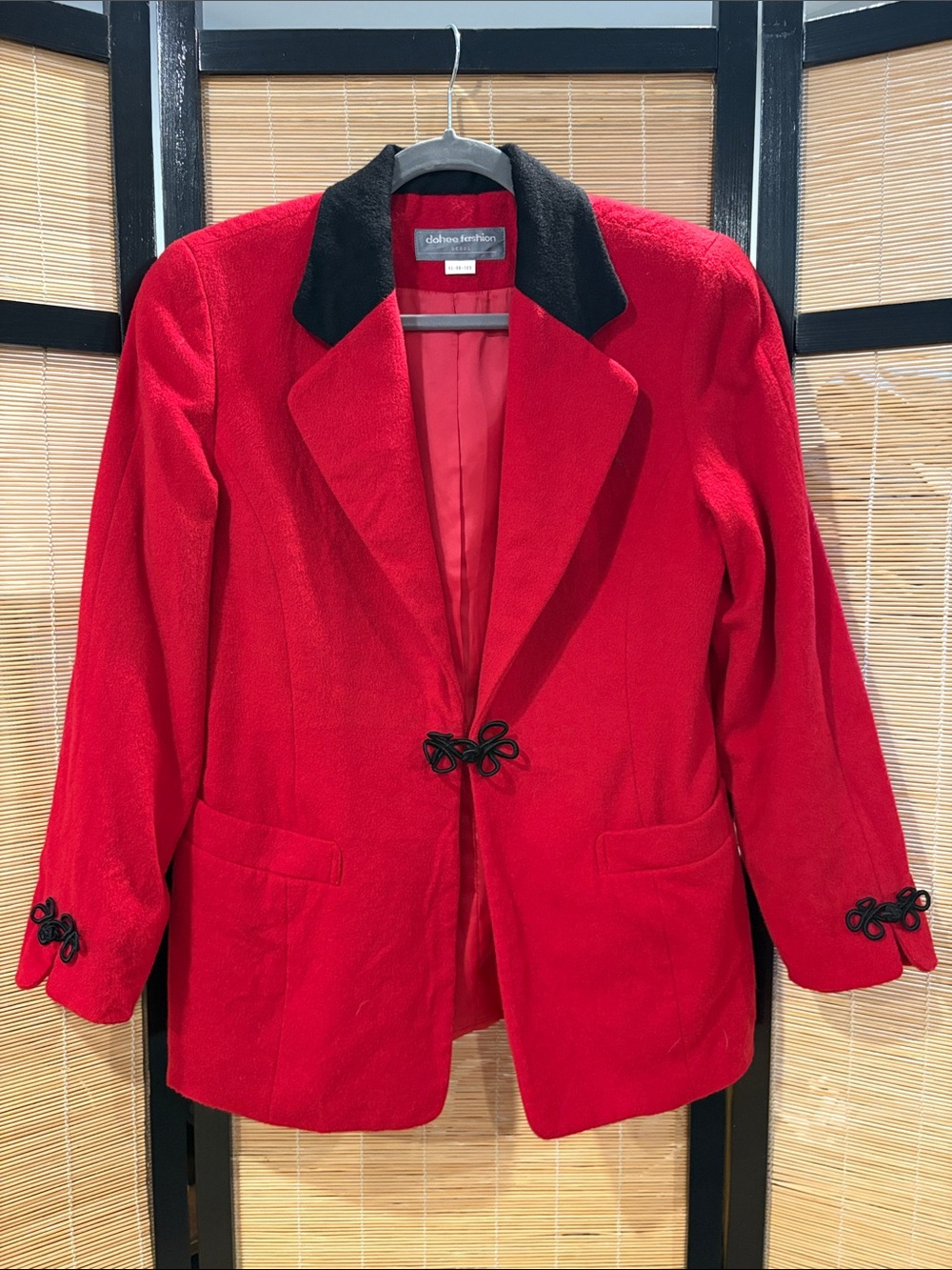 Red Jacket with Black Collar and Frog Closures